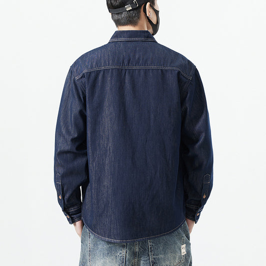 Simple Versatile Plus-Size Raw-Color Denim Shirt For Men