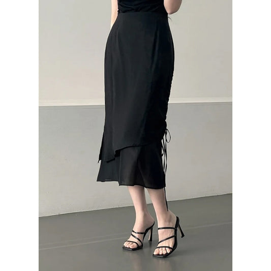 Gentle-style Chic Figure-hugging Asymmetrical High-waisted Skirt