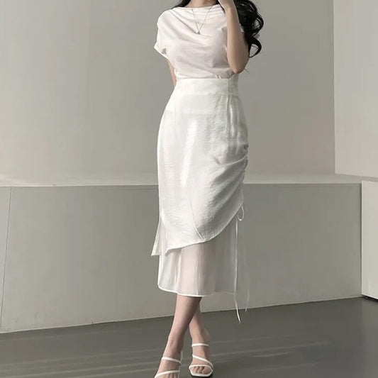 Gentle-style Chic Figure-hugging Asymmetrical High-waisted Skirt