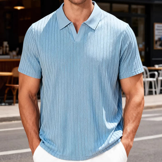 Men's Summer New Casual Breathable Towel Jacquard Fabric Lapel Shirt