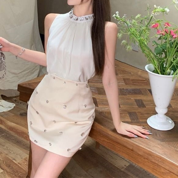 Slimming Chic Sleeveless Halter-Neck Chiffon Shirt