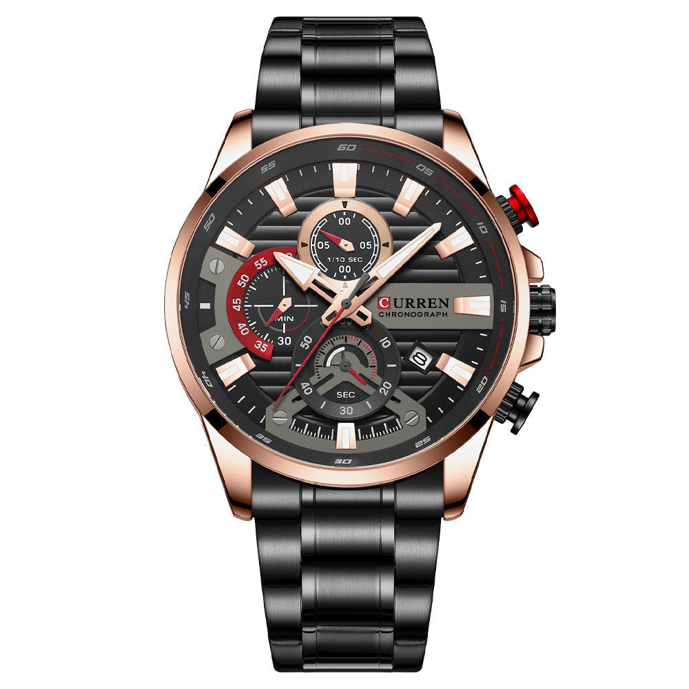 Men's Calendar Watch With Steel Band Six-hand Quartz