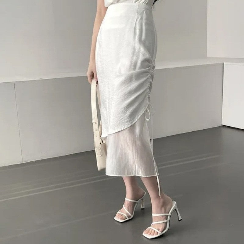 Gentle-style Chic Figure-hugging Asymmetrical High-waisted Skirt