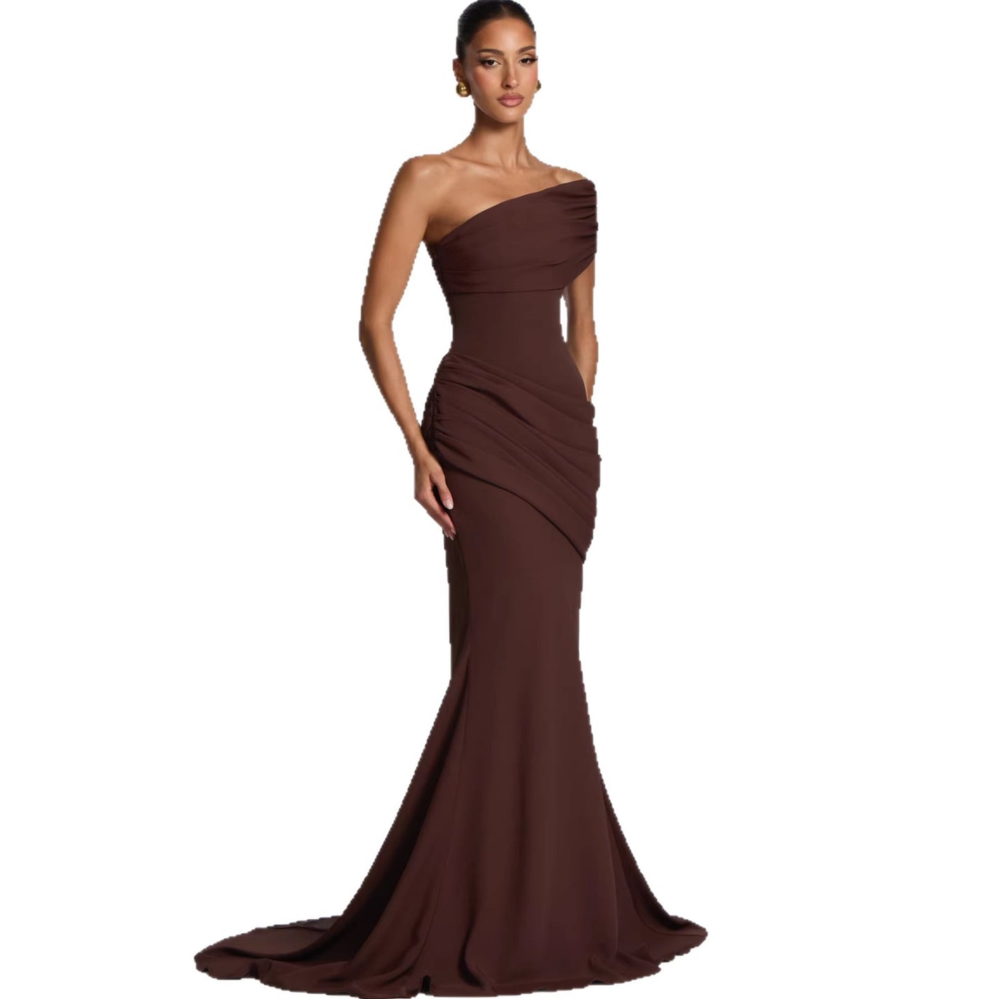 Off-shoulder Strapless One-shoulder Patchwork Pleated Maxi Dress