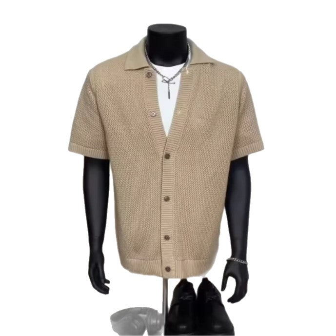 Hollow-out Knitted Short-Sleeve Men's Half-Sleeve T-Shirt