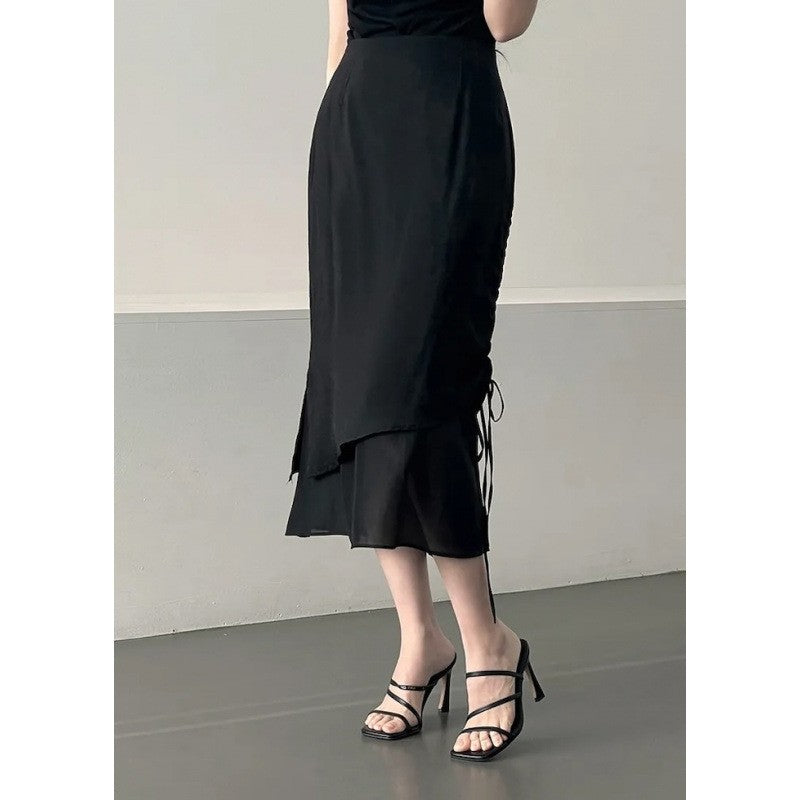 Gentle-style Chic Figure-hugging Asymmetrical High-waisted Skirt