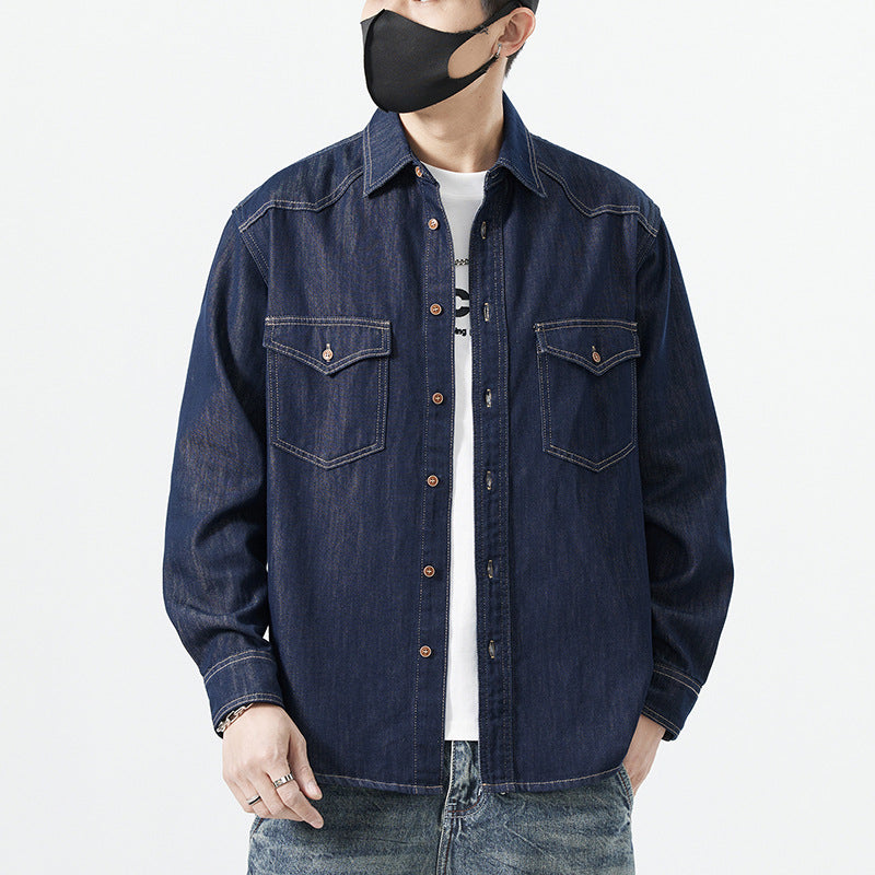 Simple Versatile Plus-Size Raw-Color Denim Shirt For Men
